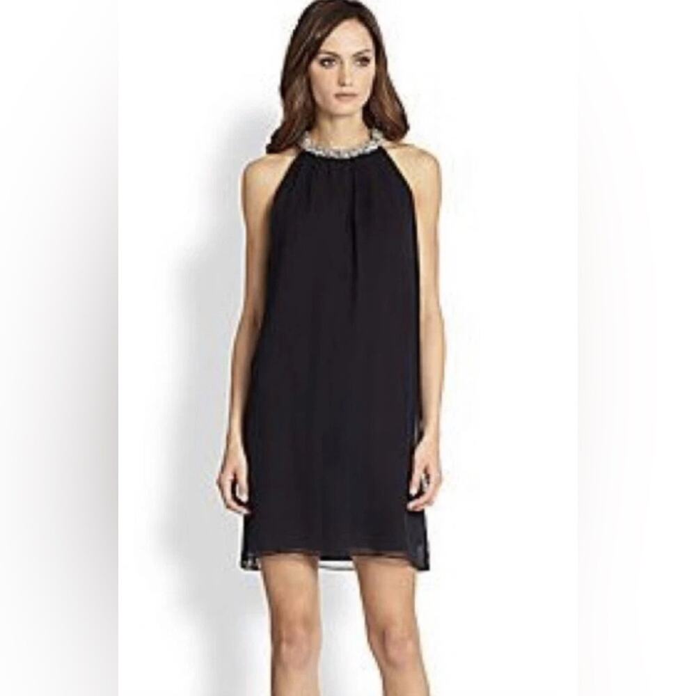 Diane von Furstenberg Lainey Dress Women 4 Black EUC Silk Embellished Halter